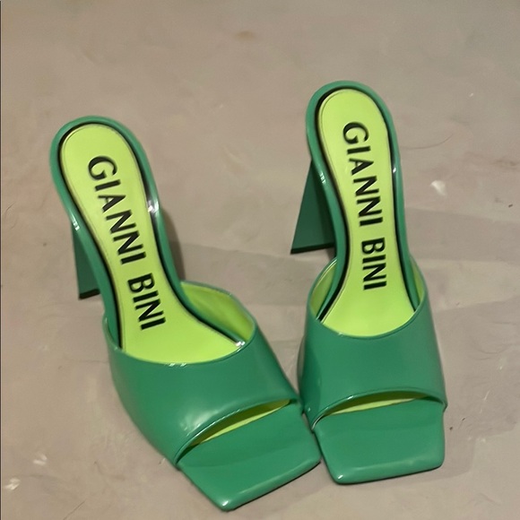 Gianni Bini Shoes - Gianni Bini Green Heeled Mules with Square-Toe Design